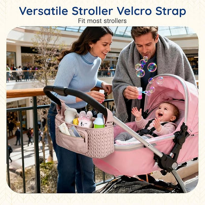 mommore Stroller Organizer with Insulated Cup Holders, Adjustable Stroller Caddy with Detachable Phone Bag, Stroller Accessories Fits for Uppababy, Doona, Jogger, Britax (pink)