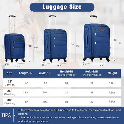 Luggage Sets 5 Piece Softside Expandable Lightweight Durable Softshell Suitcase Sets Spinner Wheels TSA Lock