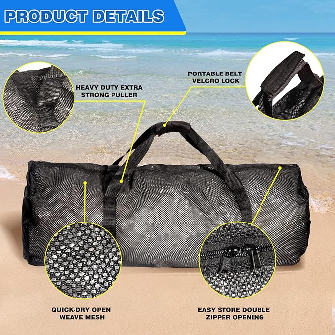 Black Heavy-Duty Large Mesh Sports Duffle Bag, Dry Bag, Diving Equipment Scuba Bag with Zipper. Great for Gym Workout, Sport Balls Storage, Scuba Gear, Snorkeling, Water Sports and Travel