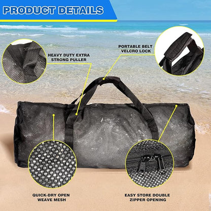 Black Heavy-Duty Large Mesh Sports Duffle Bag, Dry Bag, Diving Equipment Scuba Bag with Zipper. Great for Gym Workout, Sport Balls Storage, Scuba Gear, Snorkeling, Water Sports and Travel