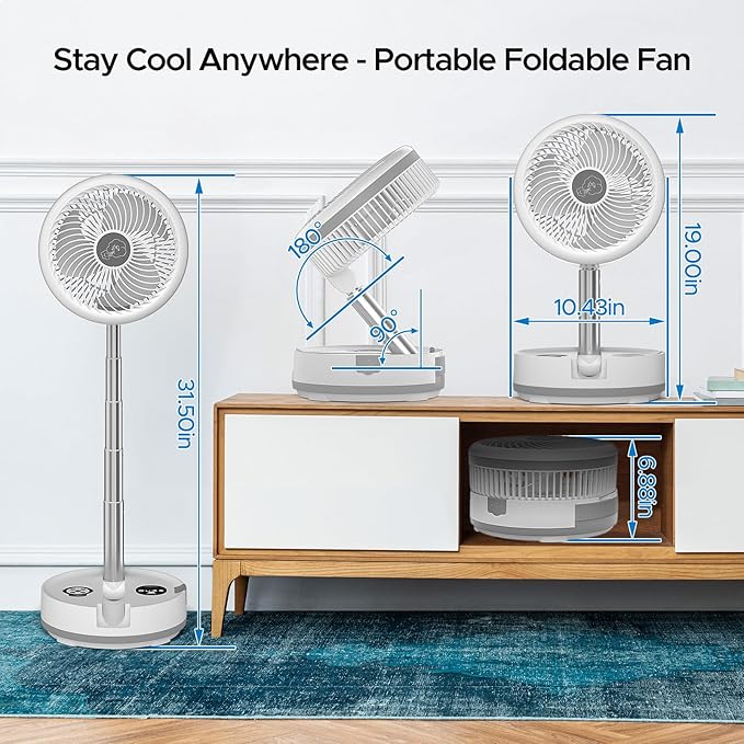 Creiv Pedestal Standing Fan, Rechargeable Oscillating with Remote/Timer, Portable RGB Lighting Fan, Floor Fan for Bedroom Party Camping (40000mAh)