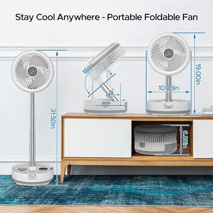 Creiv Pedestal Standing Fan, Rechargeable Oscillating with Remote/Timer, Portable RGB Lighting Fan, Floor Fan for Bedroom Party Camping (40000mAh)