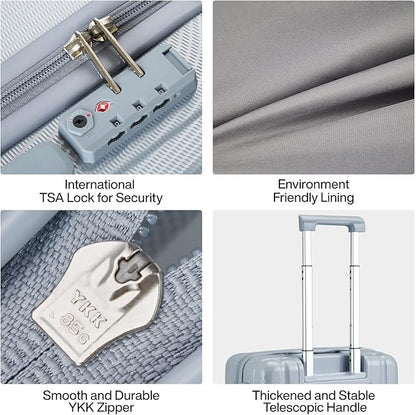 Hanke 24 Inch Luggage Suitcases With Spinner Wheels Lightweight PC Hard Shell Rolling Suitcase With Travel Lock,Checked-Medium 24-Inch(Gray)