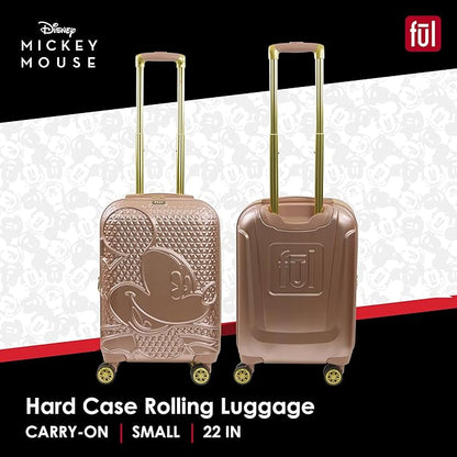 FUL Disney Mickey Mouse 22 Inch Carry On Luggage, Hardshell Rolling Suitcase with Spinner Wheels, Rose Gold