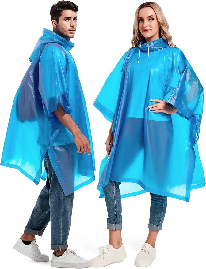 2 Pack Rain Ponchos for Adults Reusable - Raincoats Survival Emergency Heavy Duty Rain Coat with Drawstring Hood