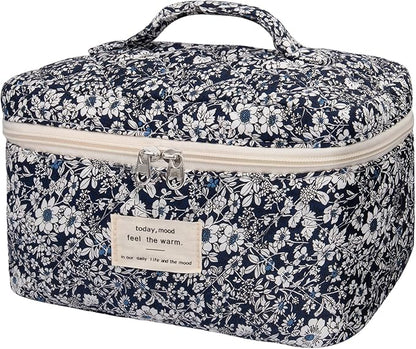 Large Makeup Bag, Cute Cosmetic Bag for Women Girls, Floral Coquette Aesthetic Toiletry Bag, Travel Make Up Organizer Bag (Black Rose Flower)