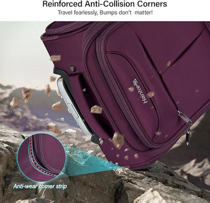 Hanke Underseat Carry On Luggage with Wheels, Lightweight Small Suitcase Airline Approved 16 Inch Softside Personal Item Travel Bag for Women Men, Compact Under Seat Luggage with Spinner Wheels,Purple