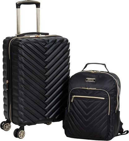 Kenneth Cole REACTION Madison Square Lightweight Hardside Chevron Expandable Spinner Luggage, Black, 2-Piece (20" Carry On + Backpack)