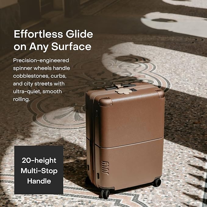 Checked Expandable - 24.5" Airline Approved Check In Luggage with Wheels, Spinner Suitcase for Men & Women - TSA Lock Rolling Suitcase, Spinner Wheels, Expansion Zip, Y-Strap - Dark Brown