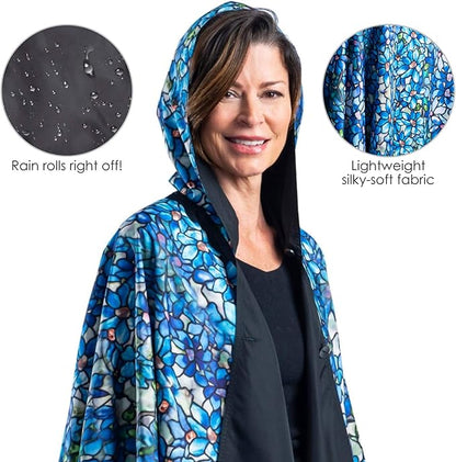 RainCaper Tiffany Clematis Womens Rain Cape Poncho with Hood Reversible