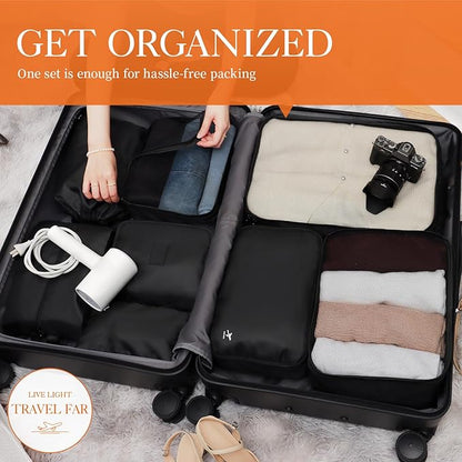 HOTOR Packing Cubes for Suitcases - 8 Pieces, Light Packing Cubes for Travel, Premium Suitcase Organizer Bags Set, Space-Saving Luggage Organizers, Travel Accessories and Essentials, Black