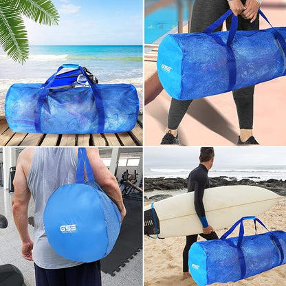 Blue Heavy-Duty Large Mesh Sports Duffle Bag, Dry Bag, Diving Equipment Scuba Bag with Zipper. Great for Gym Workout, Sport Balls Storage, Scuba Gear, Snorkeling, Water Sports and Travel