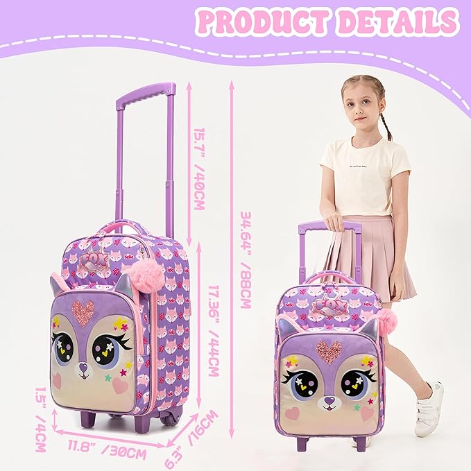 Girls Luggage with Wheels Suitcases Kids Travel Softside Suitcases 16" Carry on Suitcase with Duffle Bag Luggage Sets Airline Approved