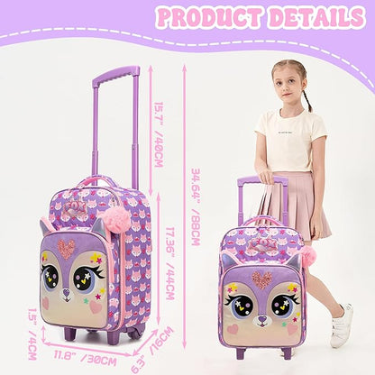Girls Luggage with Wheels Suitcases Kids Travel Softside Suitcases 16" Carry on Suitcase with Duffle Bag Luggage Sets Airline Approved