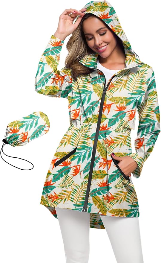 Avoogue Women's Long Raincoat with Hood Outdoor Lightweight Windbreaker Rain Jacket Waterproof