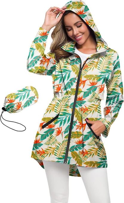 Avoogue Women's Long Raincoat with Hood Outdoor Lightweight Windbreaker Rain Jacket Waterproof