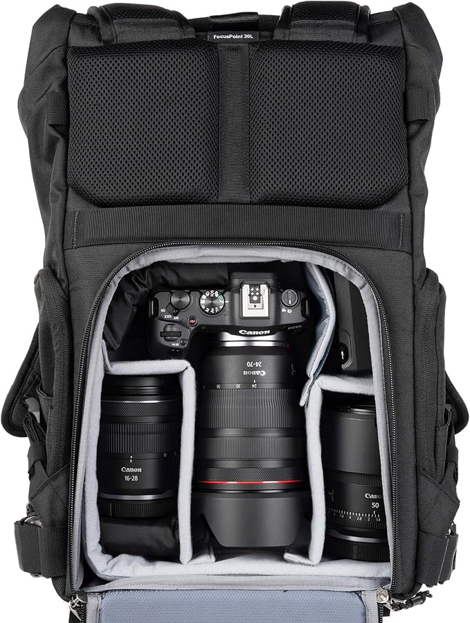 Think Tank FocusPoint 30L RollTop Camera Backpack - Greenway: Expandable Travel & Camera Backpack with Laptop Sleeve, Quick Side and Back Access, Rain Cover – Versatile Photography & Travel Bag