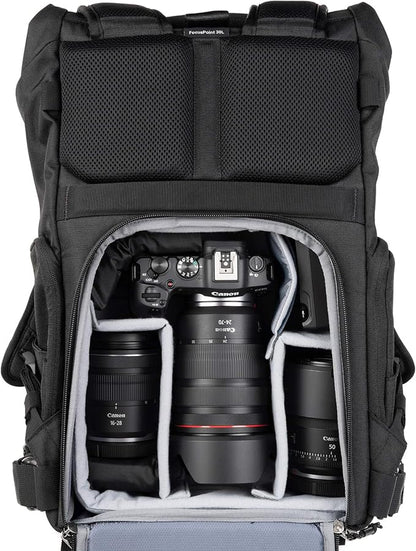 Think Tank FocusPoint 30L RollTop Camera Backpack - Greenway: Expandable Travel & Camera Backpack with Laptop Sleeve, Quick Side and Back Access, Rain Cover – Versatile Photography & Travel Bag