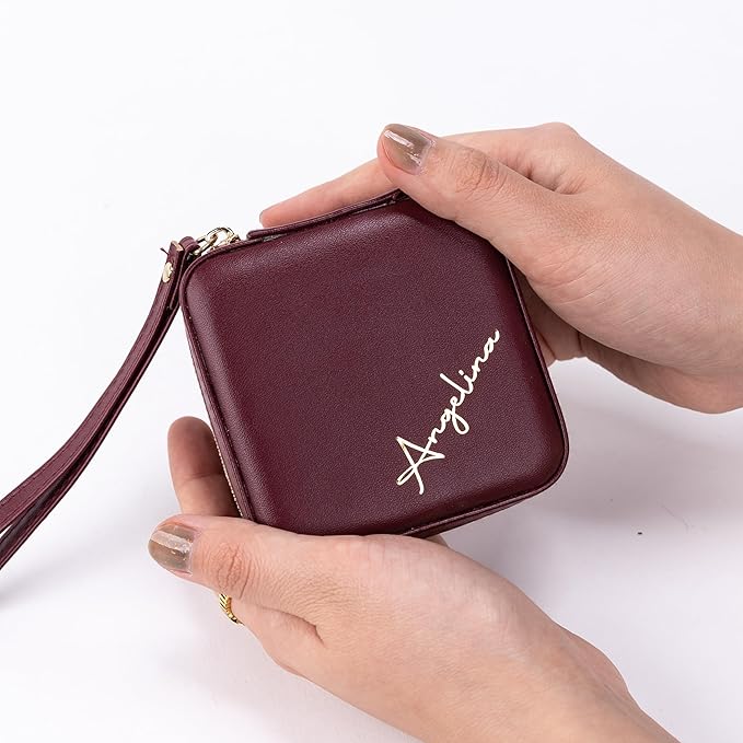 Angelina's Palace Personalized Jewelry Case with Name Engraved,Custom Leather Travel Jewelry Organizer Box for Rings,Earrings,Necklaces,Birthday Bridesmaid Gift For Women