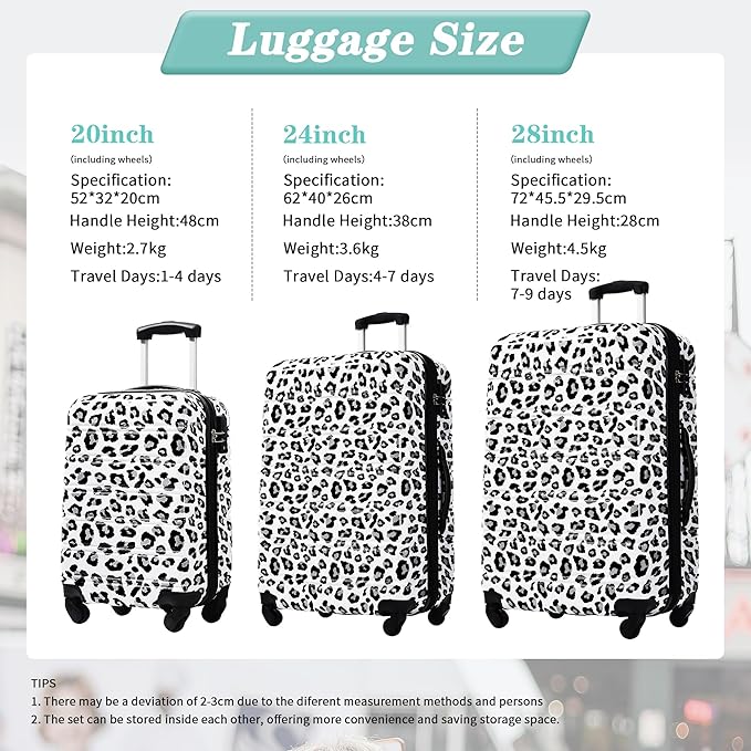 Luggage Sets 3 Piece Durable Suitcase Set with Spinner Wheels, 3 Pcs Hardside Lightweight luggage with TSA Lock, Large Checked Travel Suitcases