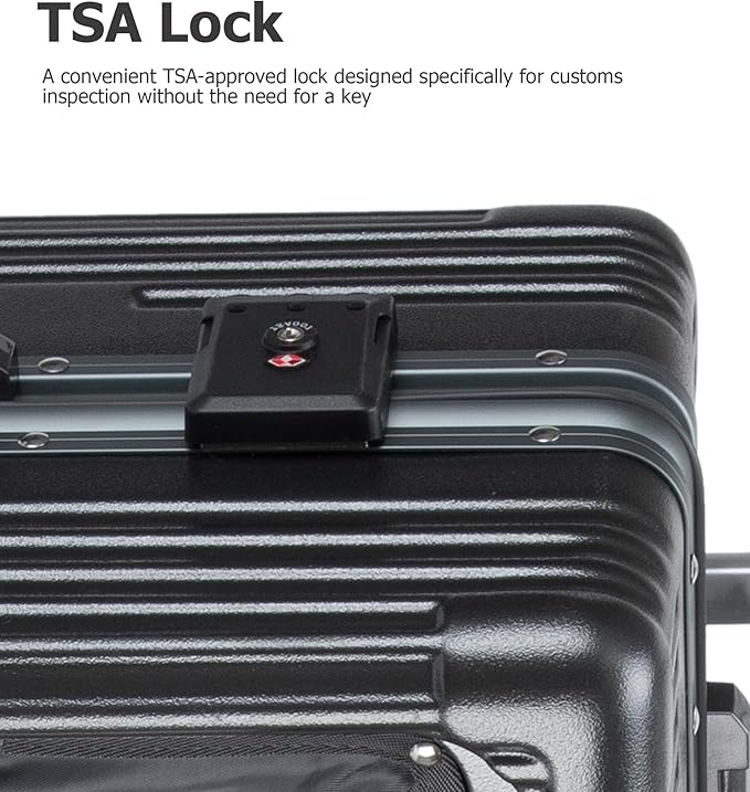 feilario 20in Aluminium Frame Zipperless PC Hard Shell Spinner Wheels Luggage, Built-In TSA lock Carry on Suitcase, with Cup Holder, USB Port, Phone Holder