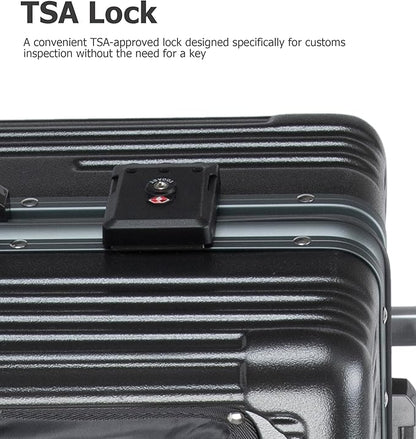feilario 20in Aluminium Frame Zipperless PC Hard Shell Spinner Wheels Luggage, Built-In TSA lock Carry on Suitcase, with Cup Holder, USB Port, Phone Holder
