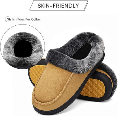 Mishansha Women's House Shoes Memory Foam Suede Moccasin Slippers Winter Warm Fleece Lined Home Shoes with Anti-Skid Rubber Sole