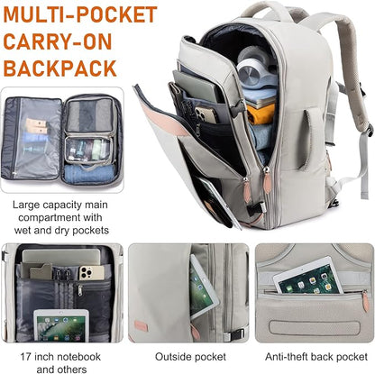 LOVEVOOK Carry on Backpack, 45L Large Travel Backpack for Women Airline Approved, Expandable Large Suitcase Backpacks With 4 Packing Cubes, Aer Travel Pack 3, Water Resistant Weekender Bag