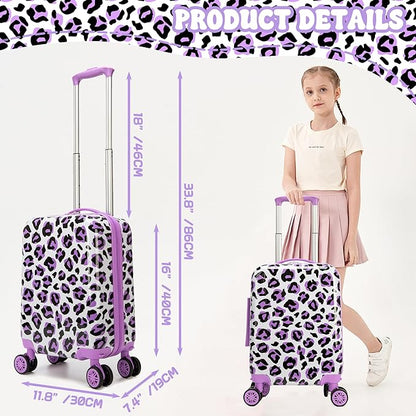 Kid's Luggage Set 2 Piece Suitcase Set Hardside Luggage with Spinner Wheels Girls Carry on Toddler Travel Rolling Suitcase with Neck Pillow Airline Approved