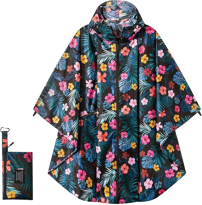 Hooded Rain Ponchos for Adult - Rain Coat and Rain Jacket with Waterproof Pocket and Zipper