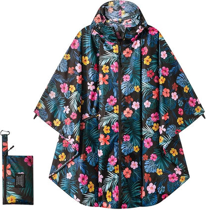 Hooded Rain Ponchos for Adult - Rain Coat and Rain Jacket with Waterproof Pocket and Zipper