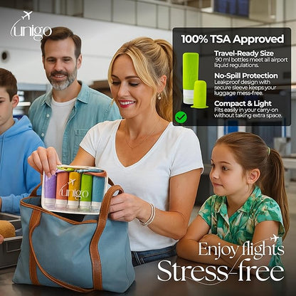 unigo Travel Bottles For Toiletries, 5-pack 3.oz TSA Aprroved Travel Size Bottles, Containers For Toiletries, BPA Free, Leak Prrof, Refillable Containers Bottles (Multicolor B)
