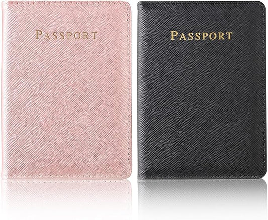 Passport Holder for Travel,Passport Holder with Card Slots Holder,Passport Case,Passport cover for Women and Men,Passport Wallet Travel Essentials and Accessories (2 PACK, Pink and Black)