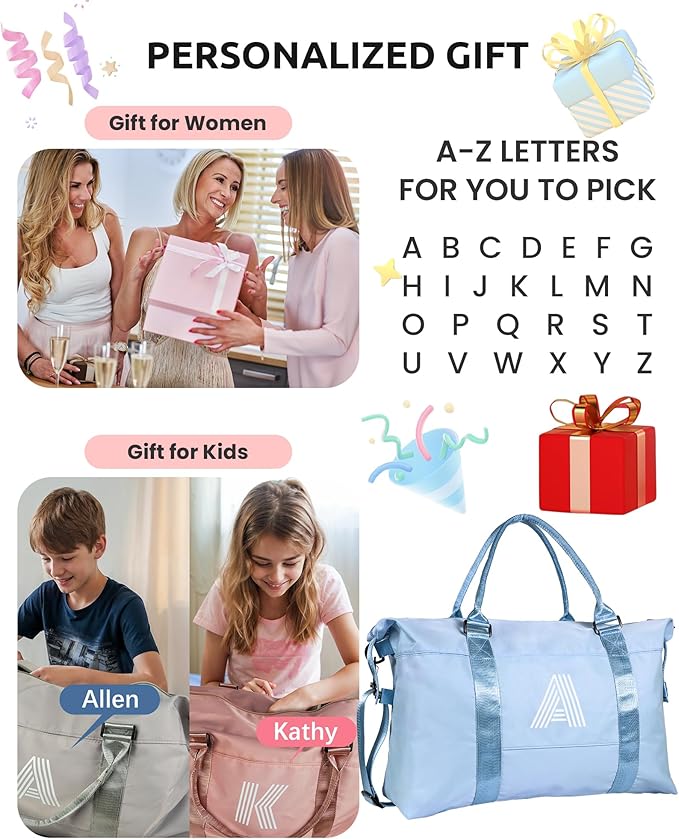 Birthday Gifts for Teen, College Essentials Travel Duffel Bag, Gym Bag, Personalized Weekender Bag，Monogram Overnight Bag Daughter Gifts Bridal Shower Gifts Birthday Gifts for Girl (Letter V)