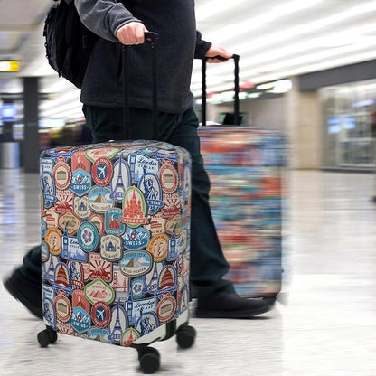 Explore Land Travel Luggage Cover Suitcase Protector Fits 31-32 Inch Case (Landmark Sticker, XL)