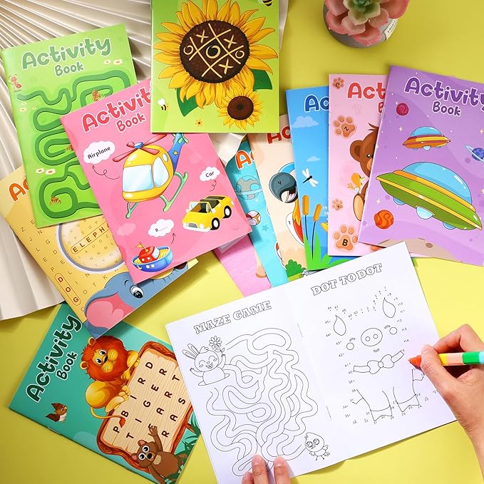 BenLouis 24 pcs Mini Activity Books for Kids ages 4-8-12 Small Activity Books Party Favors Bulk Mazes Coloring and More for Classroom Travel Birthday Goodie Bag Gift Stuffer(Classic)