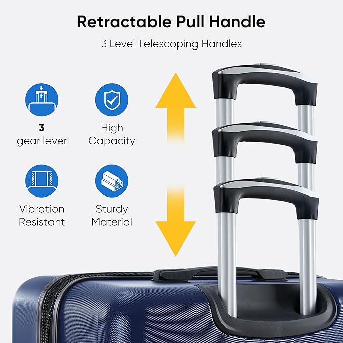 OLIXIS 3-Piece Luggage Set, 20/24/28 Inch Hardside Suitcases with Spinner Wheels, Lightweight ABS Hard Shell Travel Luggage, TSA Approved Lock, Expandable Carry-On & Checked Luggage–Blue