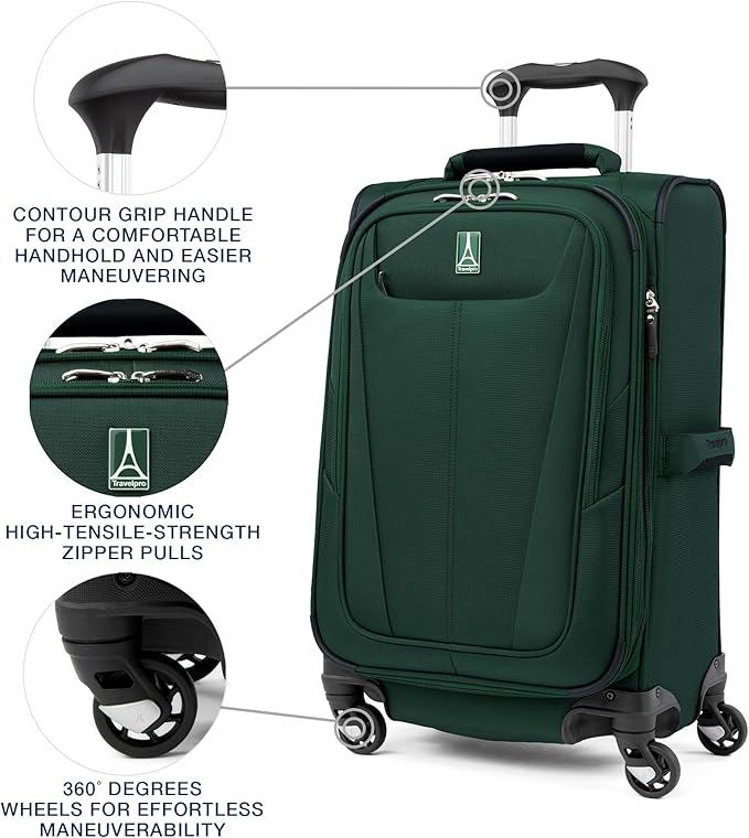 Travelpro Maxlite 5 Softside Expandable Luggage with 4 Spinner Wheels, Lightweight Suitcase, Men and Women, International, Forest Green, Carry-on 21-Inch
