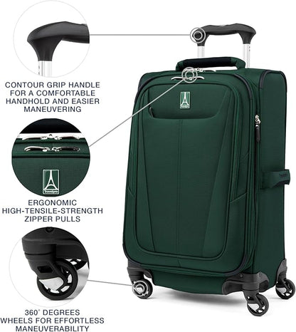 Travelpro Maxlite 5 Softside Expandable Luggage with 4 Spinner Wheels, Lightweight Suitcase, Men and Women, International, Forest Green, Carry-on 21-Inch