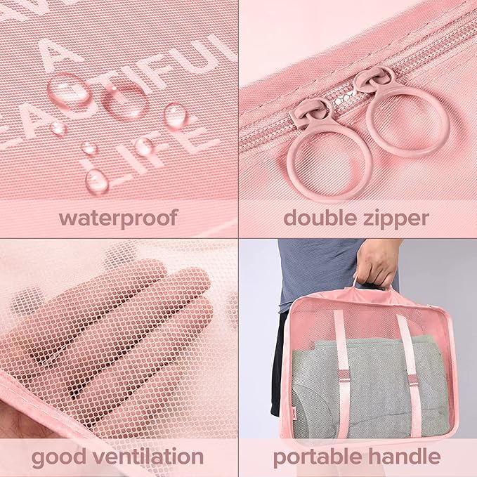 8 Set Packing Cubes, Travel Luggage Packing Organizers (PINK)