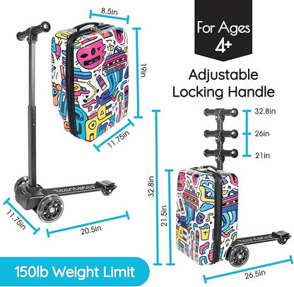 Teen Totes Detachable 4-in-1 Scooter Luggage for Kids – Ride-On Suitcase with Removable Luggage Body, Adjustable Handlebar, Durable Deck & Brake, Carry-On Size – Travel & Play
