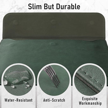 Allinside 13 Inch Laptop Sleeve Case for MacBook Air 13 2018-2025/MacBook Pro 13 2016-2022/Macbook Pro 14 2021-2024, Waterproof Matte PU Leather Horizontal Envelope Protective Case Cover, Dark Green