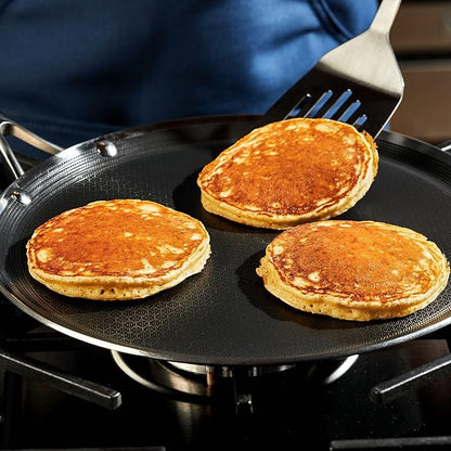 HexClad Hybrid Nonstick 12-Inch Griddle Pan, Stay-Cool Handle, Dishwasher-Friendly, Oven-Safe Up to 900°F, Induction Ready, Compatible with All Cooktops