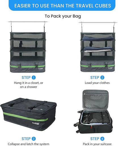 Stow-N-Go Portable Hanging Travel Shelves, Packing Organizer for Luggage. Carry on Closet for Clothes. Expandable Packing Cube. Travel Essentials. Dak Gray - XL