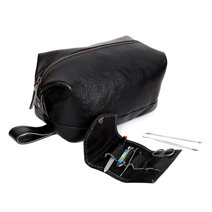 cuero Leather Brown Dopp Kit Unisex Travel Toiletry Cosmetic Pouch Shaving Kit Men Women (black)