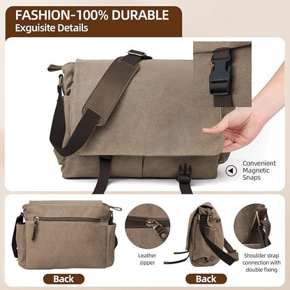 Messenger Bag for men Laptop Bag UnisexRetro Canvas Bag14-15.6 inches Casual single shoulder bag For Work College Travel