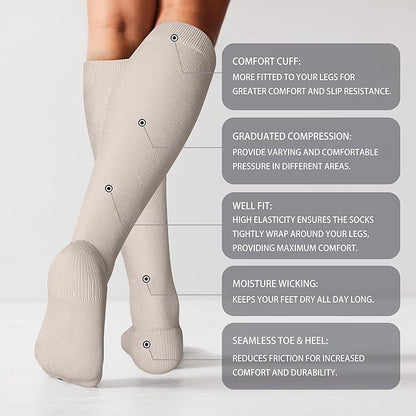 LEVSOX Thick Cotton Compression Socks for Women&Men 20-30mmHg Knee High Cute Support Sock for Nurses, Pregnancy, Travel