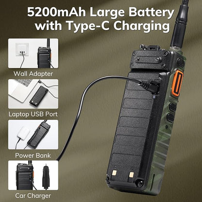 BAOFENG UV-25 10W Dual Band Two Way Radio, Tri-Power Tactical Ham Radio Handheld Walkie Talkie for Adults, UV FM Aviation NOAA Receiver, 5200mAh Battery USB-C Port, 999CH, Chirp Compatible, Camo Green