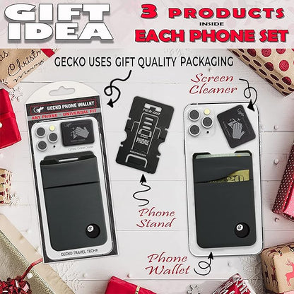 Gecko Travel Tech Double Pocket - Adhesive Card Holder - Cell Phone Pouch - Stick on Spandex Pocket - Carry Credit Cards and Cash (8 BALL)