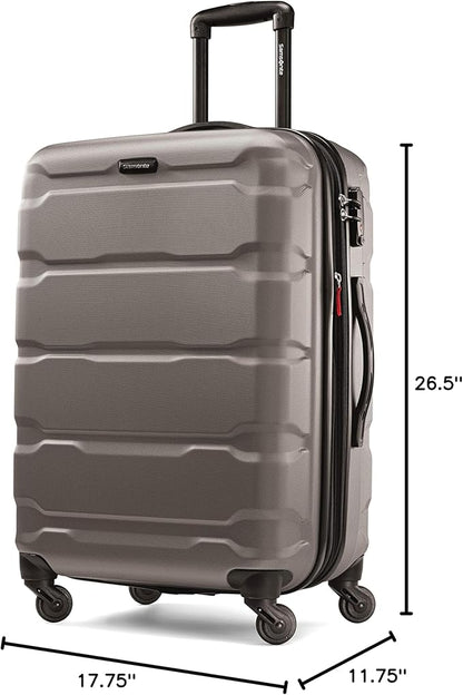 Samsonite Omni PC Hardside Expandable Luggage with Spinner Wheels, Silver, Checked-Medium 24-Inch